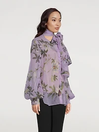 Chiffon Tie-Neck Blouse Passionflower Print