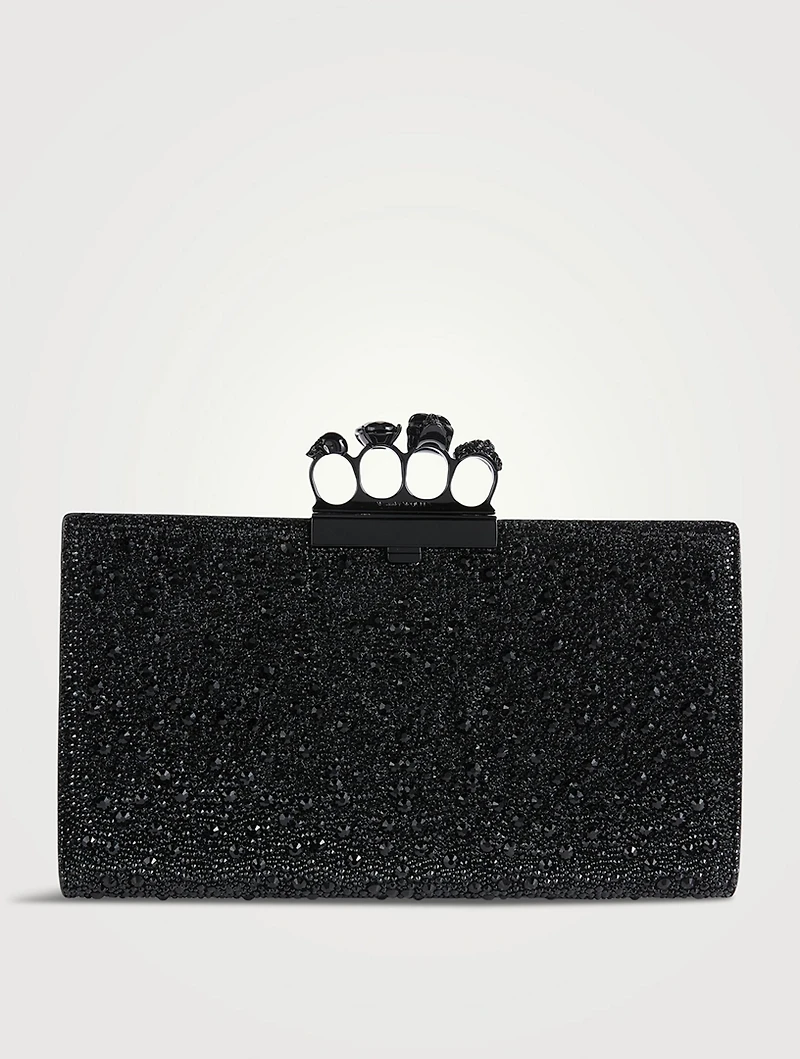 Skull Four-Ring Crystal-Embellished Leather Clutch