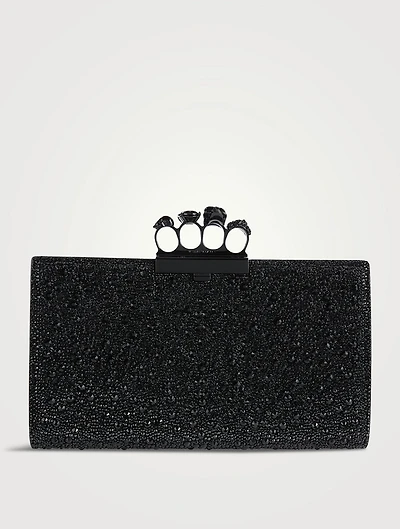 Skull Four-Ring Crystal-Embellished Leather Clutch