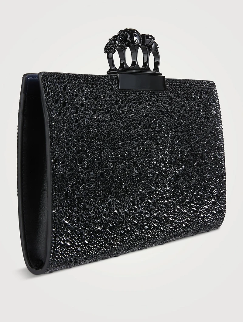 Skull Four-Ring Crystal-Embellished Leather Clutch
