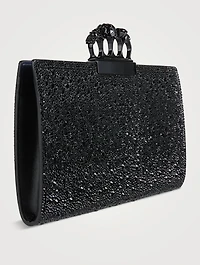 Skull Four-Ring Crystal-Embellished Leather Clutch