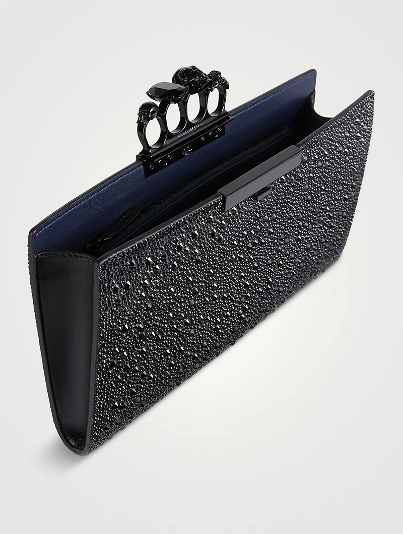 Skull Four-Ring Crystal-Embellished Leather Clutch