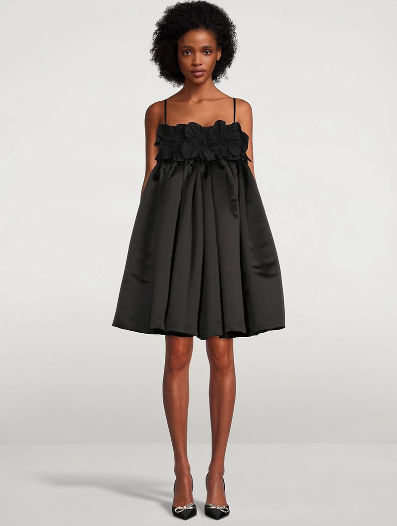 Andra Baby Doll Dress With Floral Appliqué