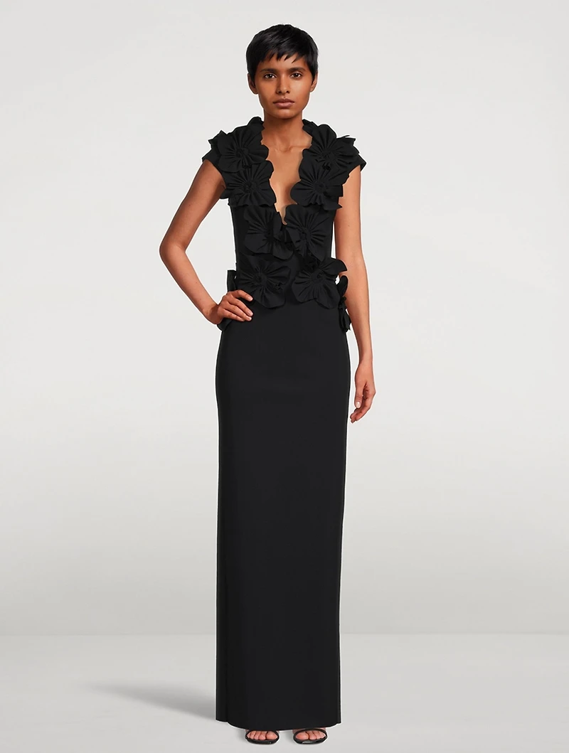 Redrick Column Gown With Floral Appliqué