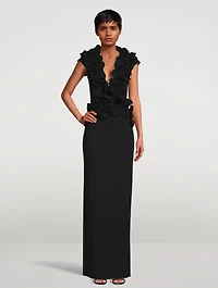 Redrick Column Gown With Floral Appliqué