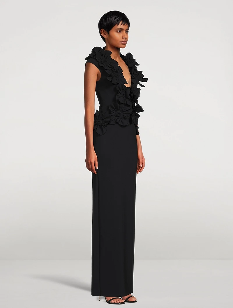 Redrick Column Gown With Floral Appliqué