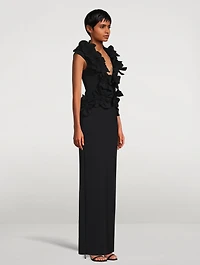 Redrick Column Gown With Floral Appliqué