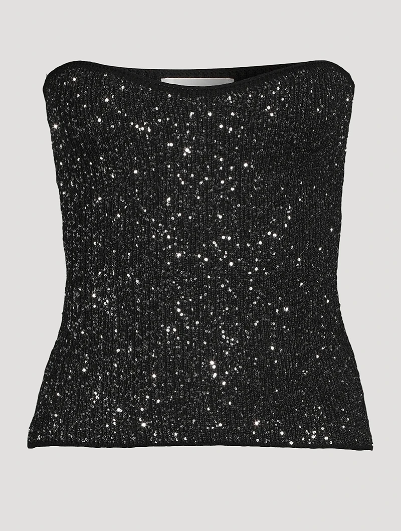 Puck Glitter Strapless Knit Top