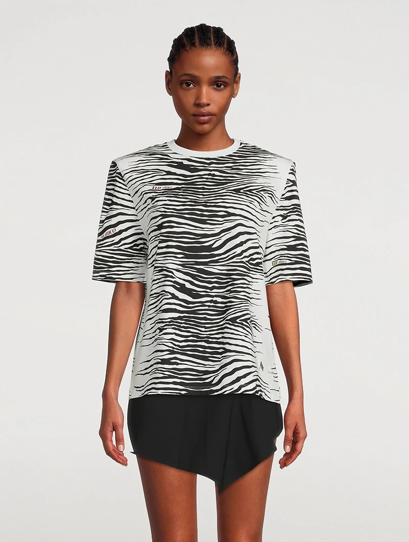 Bella Padded Shoulder T-Shirt Tiger Print
