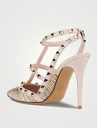 Rockstud Raffia Ankle-Strap Pumps