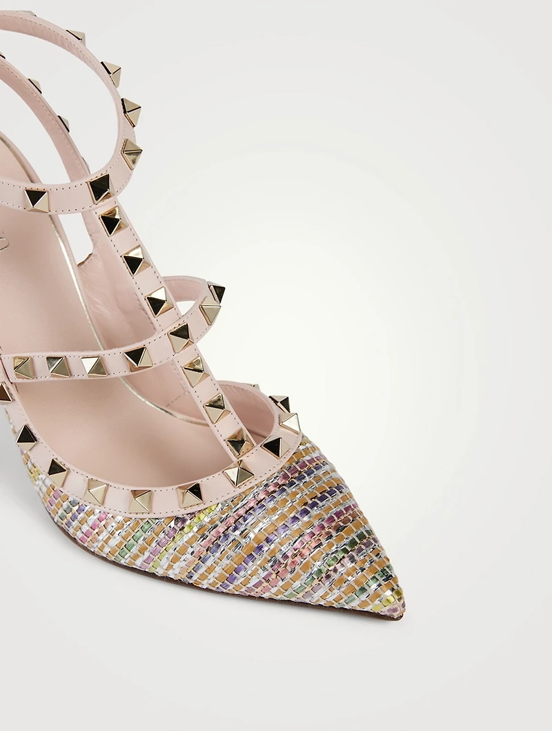 Rockstud Raffia Ankle-Strap Pumps