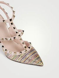 Rockstud Raffia Ankle-Strap Pumps