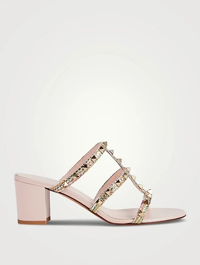 Rockstud Raffia Heeled Mules