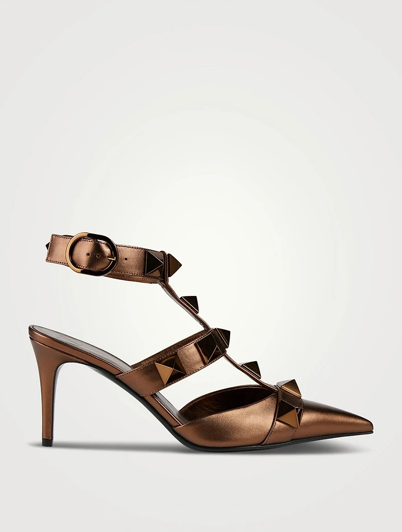 Roman Stud Metallic Leather Ankle-Cuff Pumps