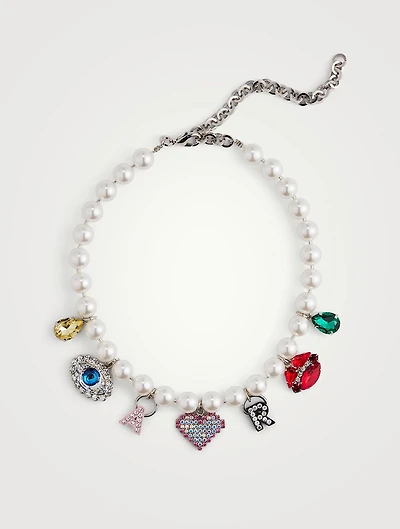 Faux Pearl Charm Necklace