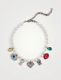 Faux Pearl Charm Necklace