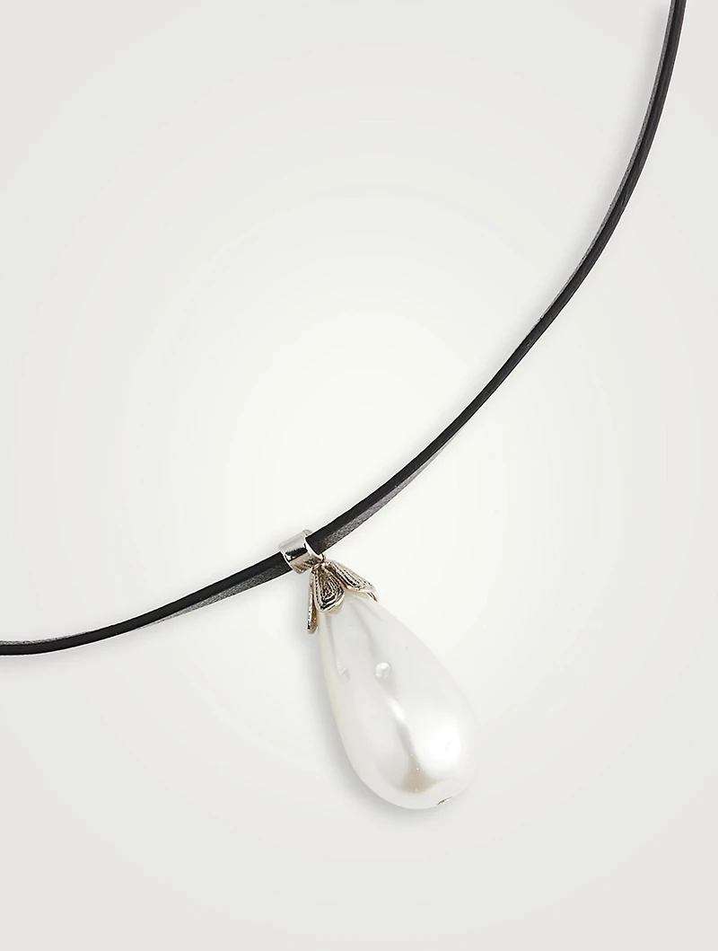 Leather And Faux Pearl Hairpiece