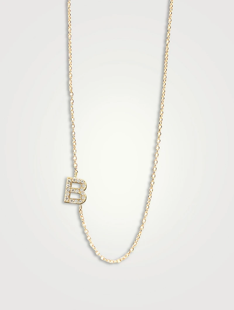 Love Letter 14K Gold B Pavé Diamond Necklace