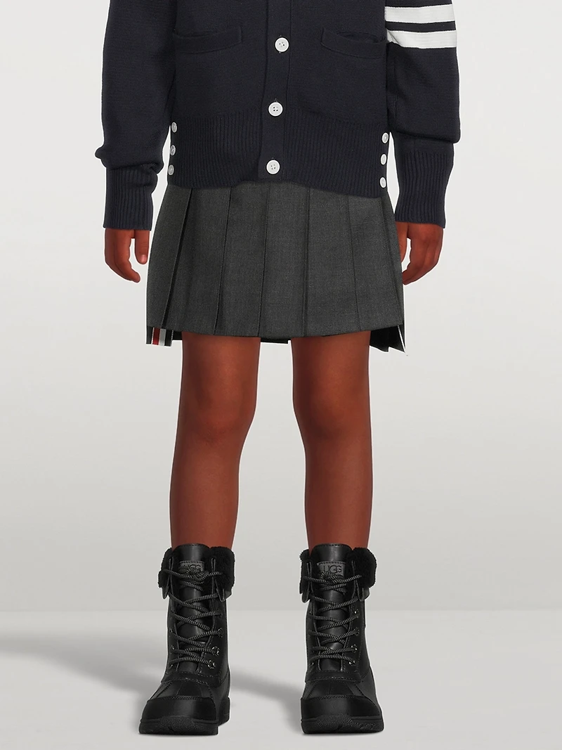 Wool Pleated Mini Skirt With Drop Back