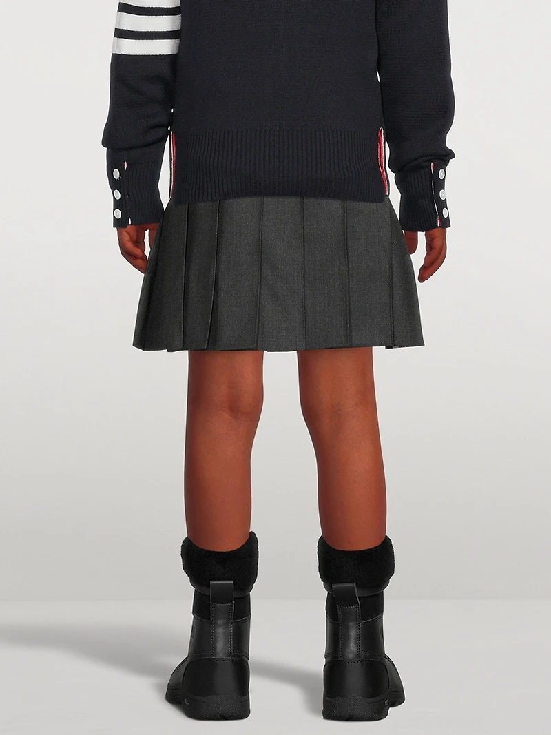 Wool Pleated Mini Skirt With Drop Back
