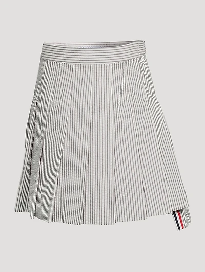 Seersucker Pleated Mini Skirt With Drop Back