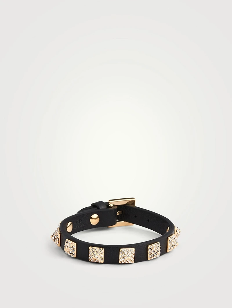 Crystal Rockstud Leather Strap Bracelet