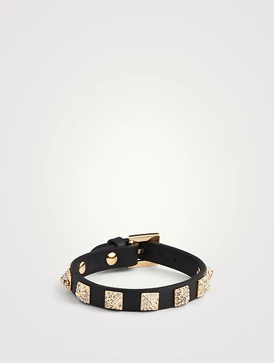 Crystal Rockstud Leather Strap Bracelet