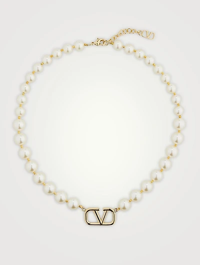 Faux Pearl Necklace With VLOGO