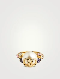 Faux Pearl Ring With Crystals