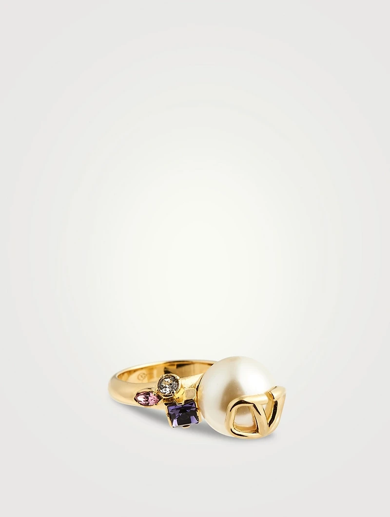 Faux Pearl Ring With Crystals