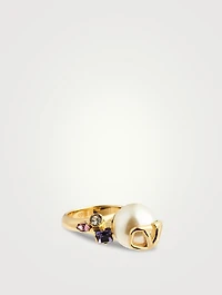 Faux Pearl Ring With Crystals