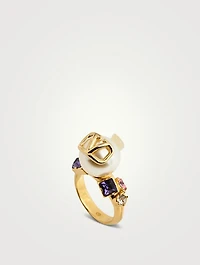 Faux Pearl Ring With Crystals