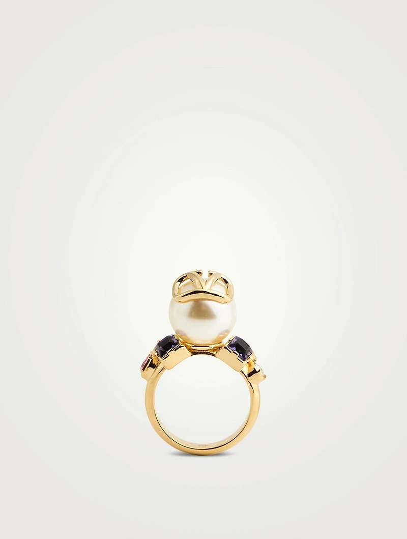 Faux Pearl Ring With Crystals