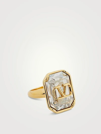 VLOGO Signature Ring With Crystal
