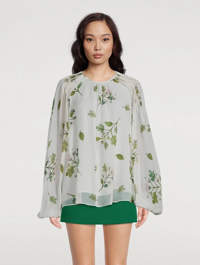 Silk Georgette Blouse Roses Bouquets Print
