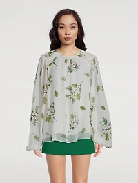 Silk Georgette Blouse Roses Bouquets Print