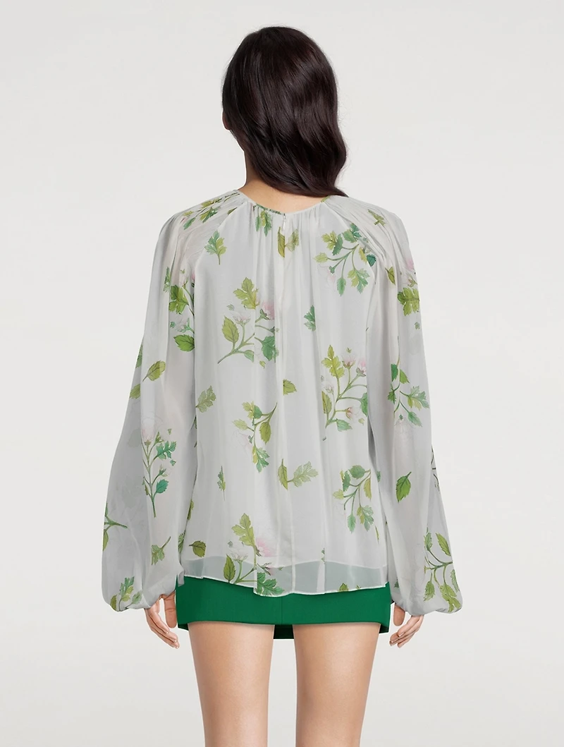 Silk Georgette Blouse Roses Bouquets Print