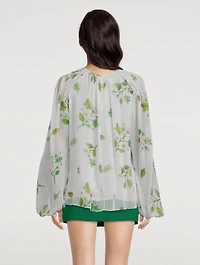 Silk Georgette Blouse Roses Bouquets Print