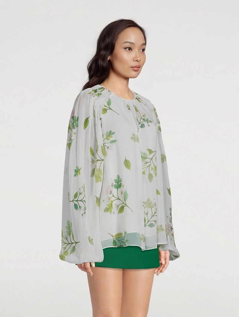 Silk Georgette Blouse Roses Bouquets Print