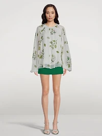 Silk Georgette Blouse Roses Bouquets Print
