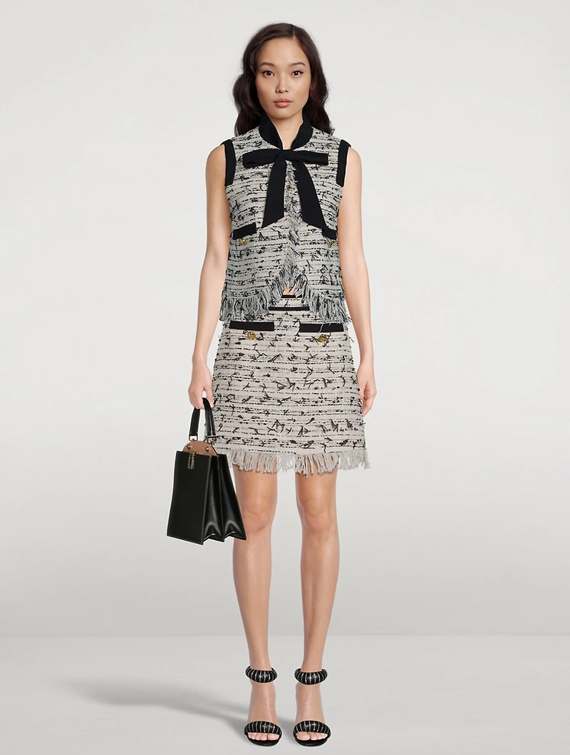 Fringe Tweed Mini Skirt