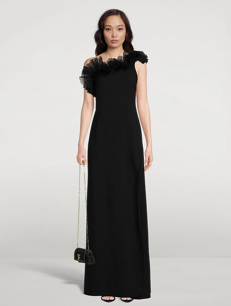 Ruffled Off-The-Shoulder Gown