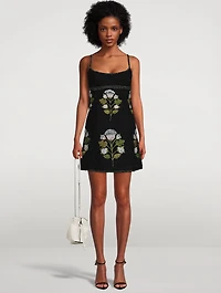 Floral-Embroidered Tweed Bouclé Mini Dress