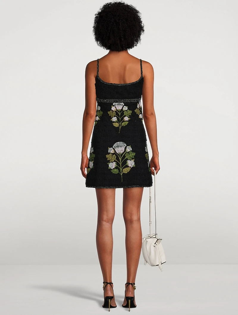 Floral-Embroidered Tweed Bouclé Mini Dress