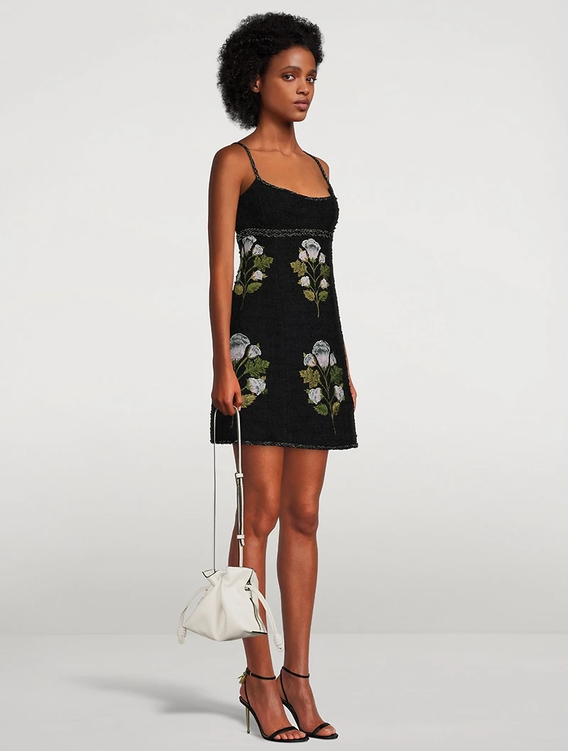 Floral-Embroidered Tweed Bouclé Mini Dress