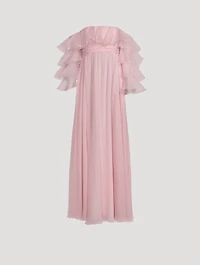 Ruffled Off-The-Shoulder Silk Georgette Gown