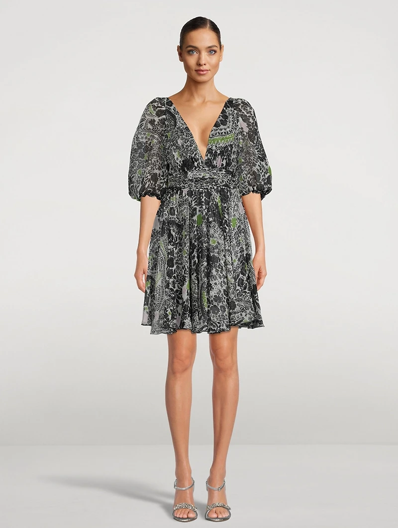 Silk Georgette Mini Dress Floral Print