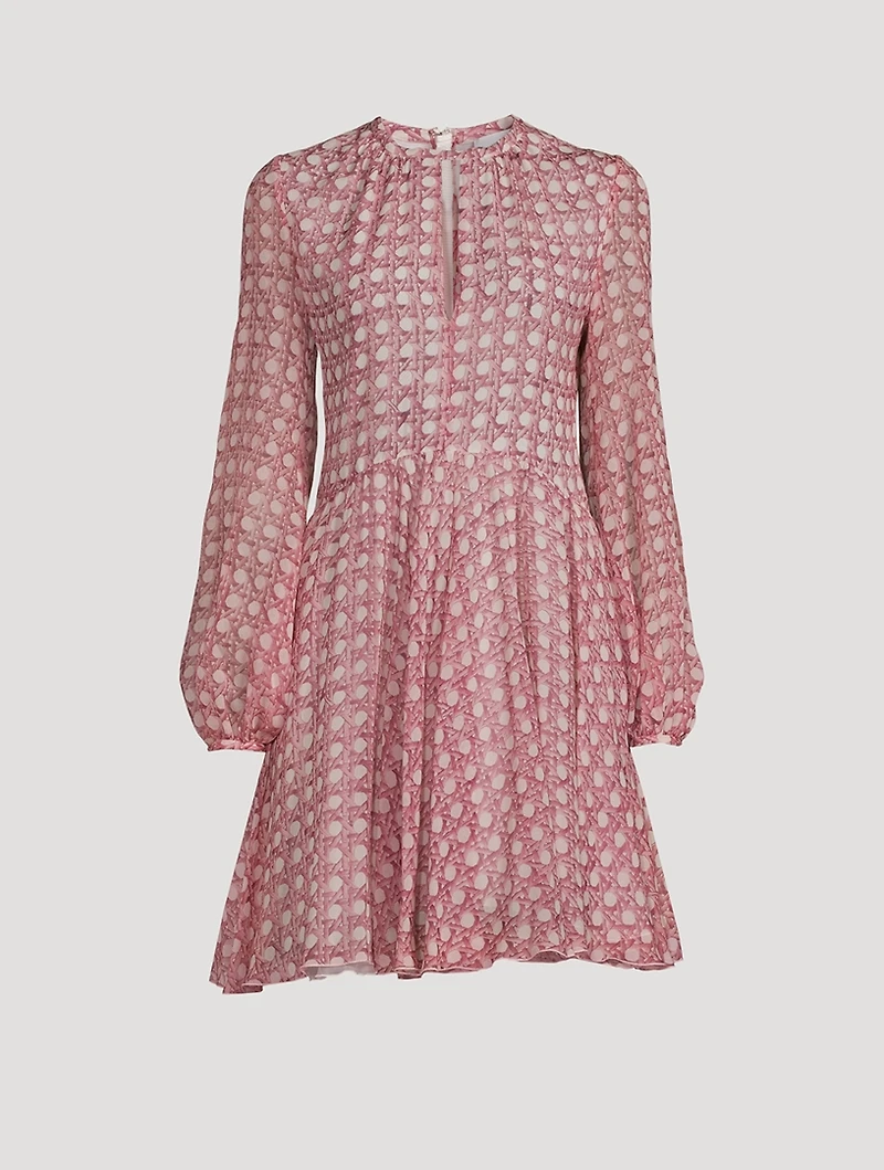 Silk Georgette Mini Dress Trellis Print
