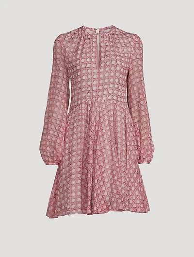 Silk Georgette Mini Dress Trellis Print