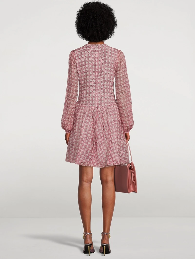 Silk Georgette Mini Dress Trellis Print